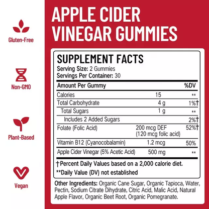 CG4 - Apple Cider Vinegar Gummies (500mg) | Dietary Supplement for Detox, Weight Loss, Cholesterol, and Energy