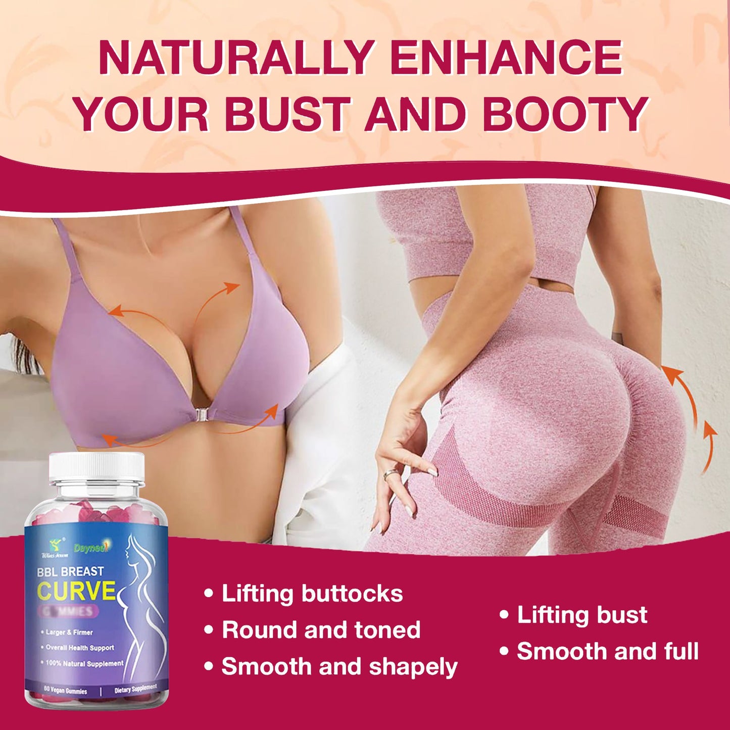 BBL Breast Curve Gummies | Supplement for Butt and Breast Enlargement, Overall Health Support, and Hormonal Balance