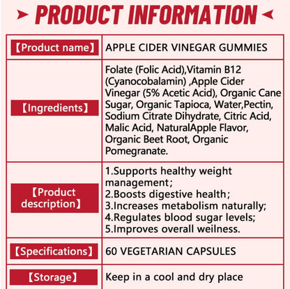 CG4 - Apple Cider Vinegar Gummies (500mg) | Dietary Supplement for Detox, Weight Loss, Cholesterol, and Energy